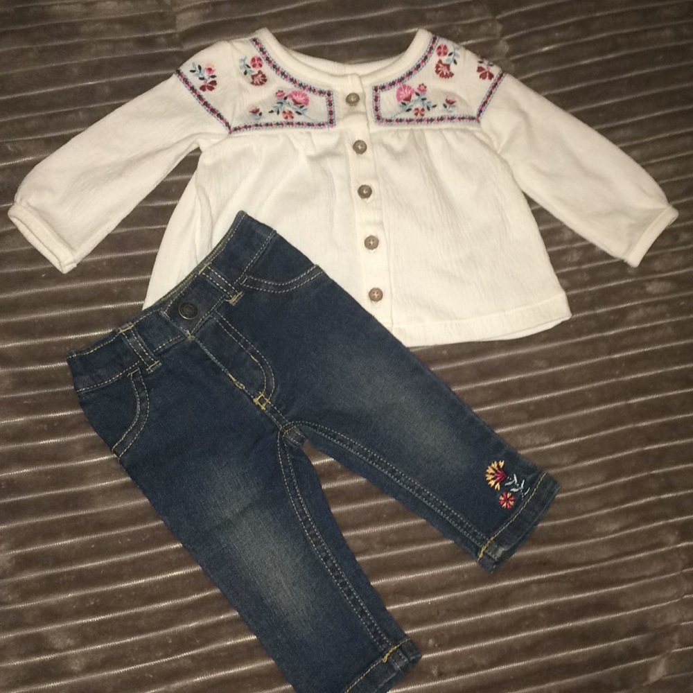 Baby Girl White Blouse and Matching Jeans